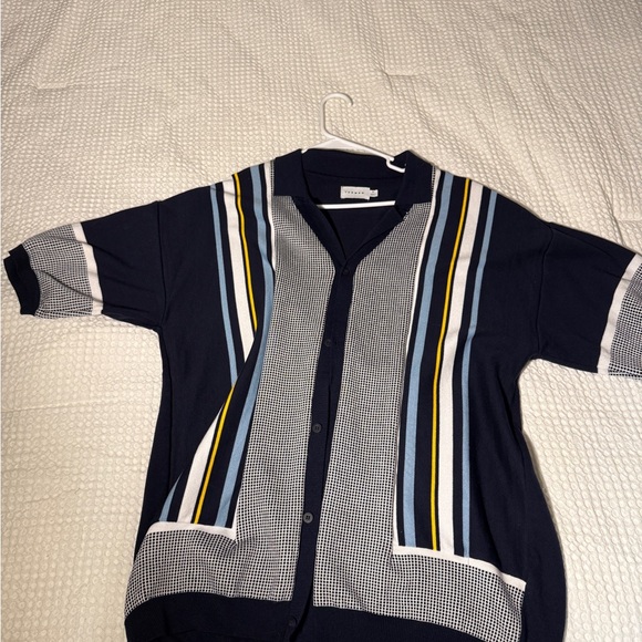 Men's Navy Striped Button Down Shirt - Picture 1 of 2